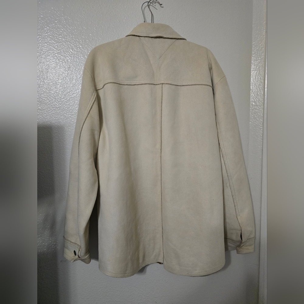 Tommy Hilfiger Jacket Mens XL Beige Faux Suede Sherpa Fleece Lined Snap Coat - Picture 3 of 4